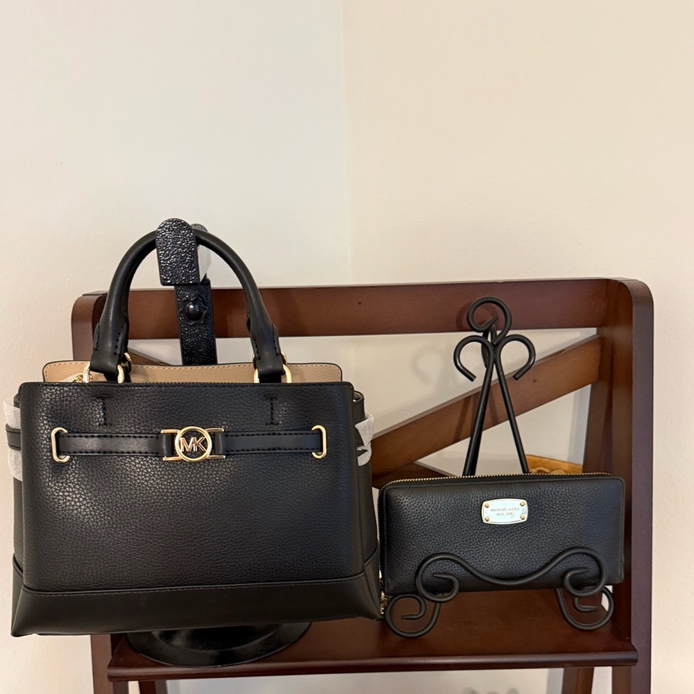 Michael Kors Bundle Black Satchel and Wallet Set, Satchel NWT, Wallet EUC